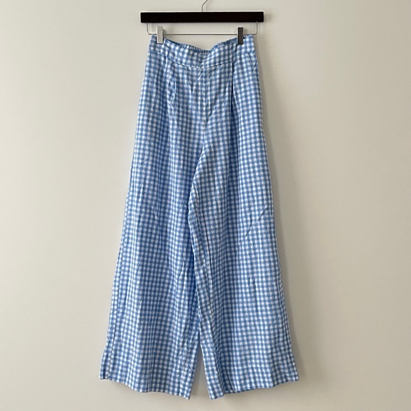 Lulus Delphine Blue & White Gingham Wide Leg Pants - Picture 1 of 16